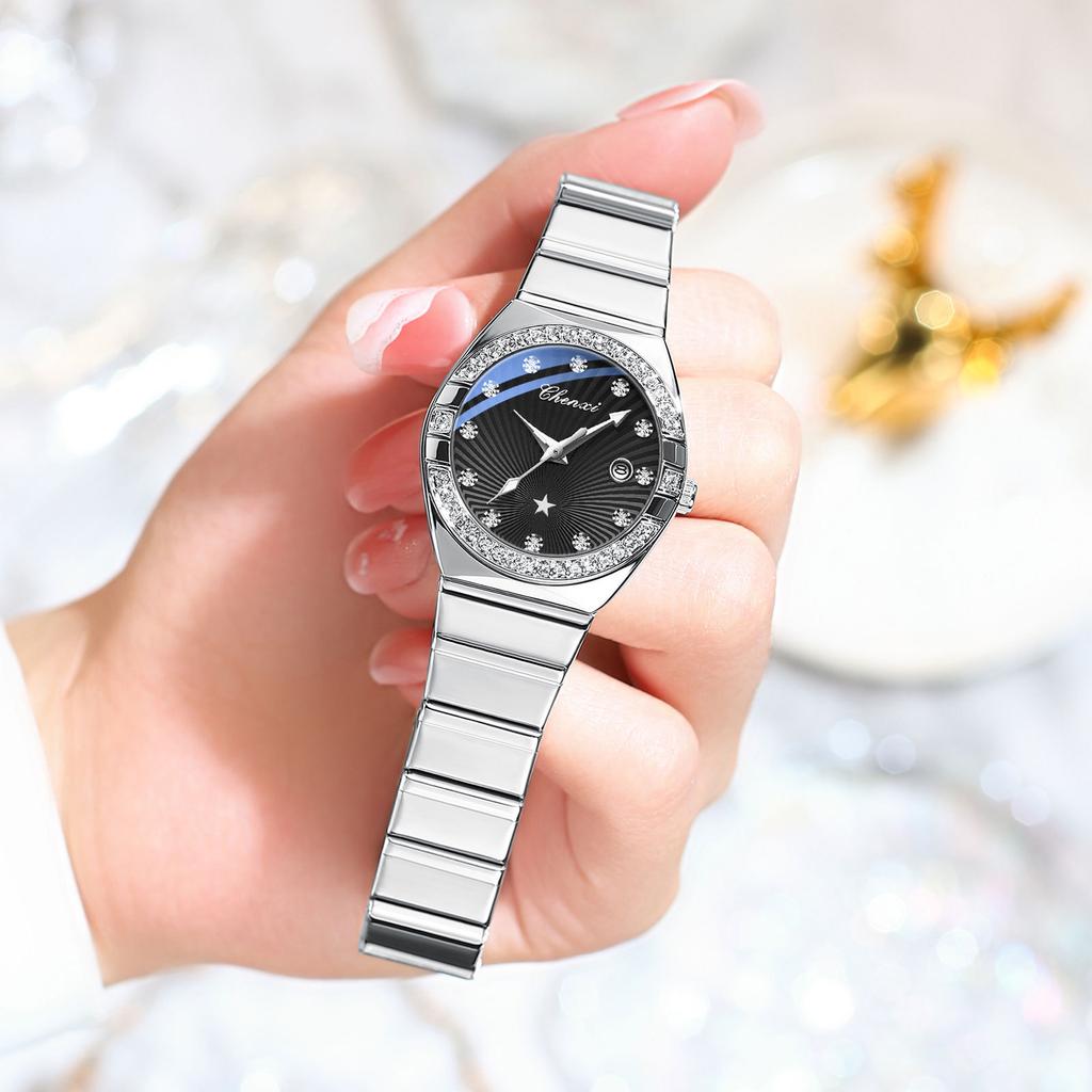 New Women Watch Round Quartz Diamond-Studded Wristwatch Date Luminous Waterproof Stainless Steel Watch Ladies Gift Relojes Para