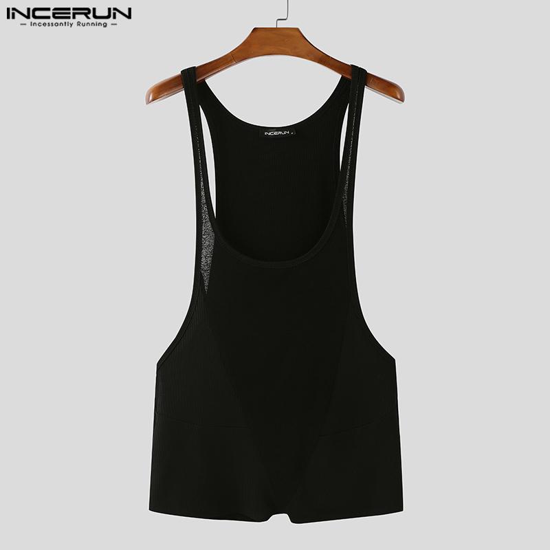 INCERUN Herren Tief ausgeschnittene Ärmellose Halbtransparente Ripp-Jumpsuits Romper Bodysuits Unterwäsche