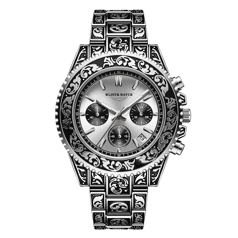 Men's Luxury Business Retro Watches Date,Chronograph Creative Steel Band Quartz Watch For Man Waterproof Clock Relogio