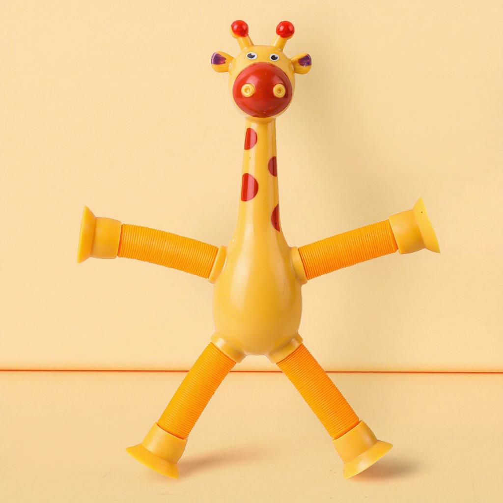 Novelty Giraffe Cartoon Telescopic Tube Educational Plastic Stress Relief Toy with Suction Cup Variable Shape for Child Gifts