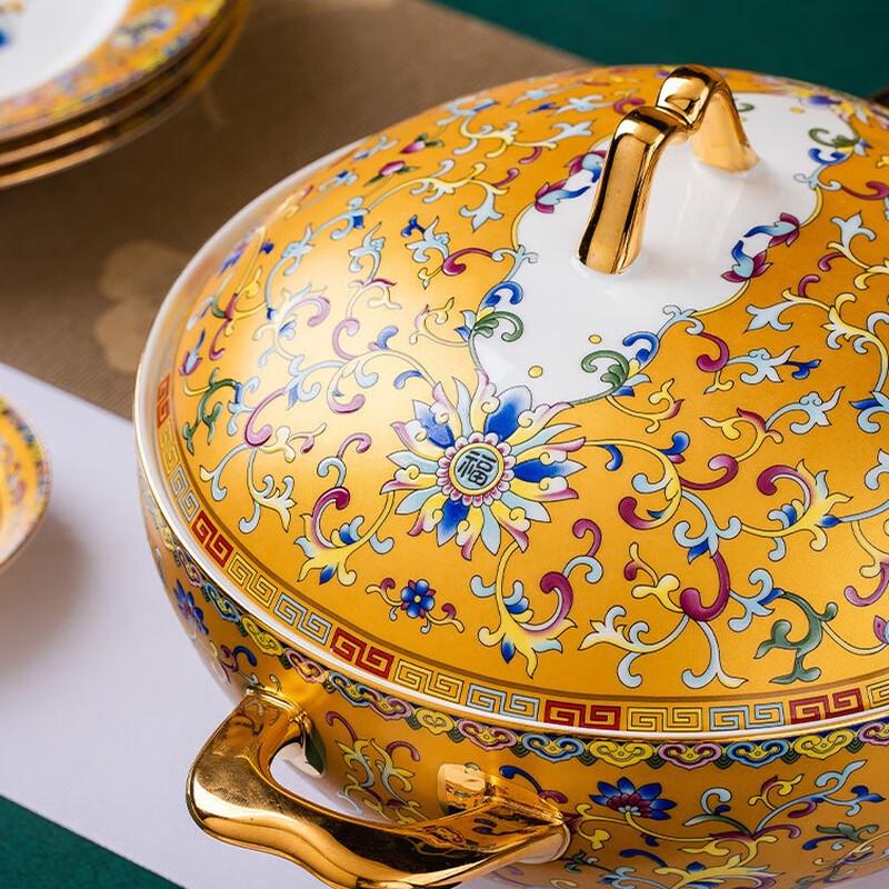 Linpan Hand-painted Dunhuang Enamel 80-Piece Luxury Dinnerware Set