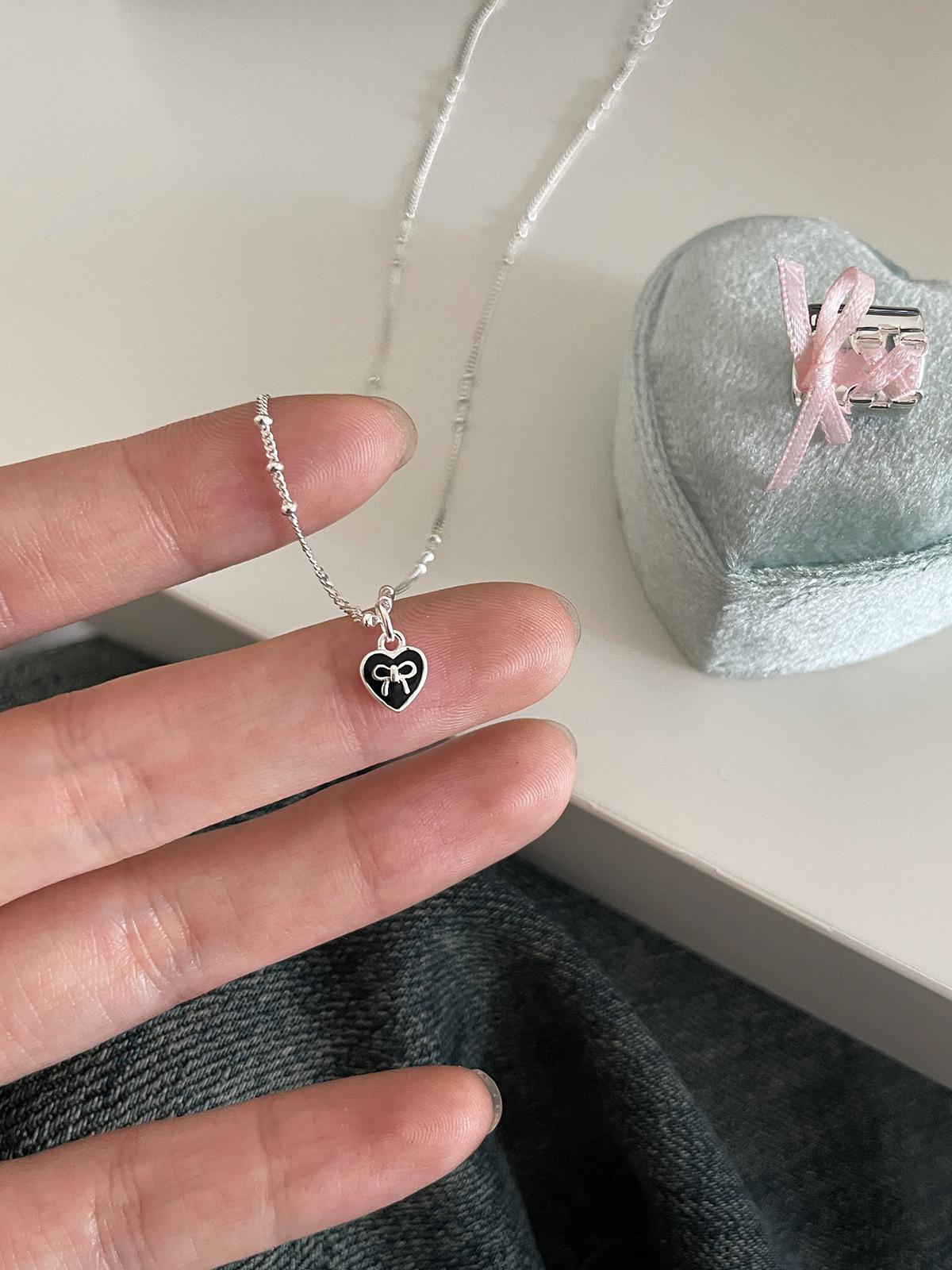 

925 sterling silver love pendant necklace women s exquisite niche high-end bow neck chain simple and fashionable collarbone chain 925 silver