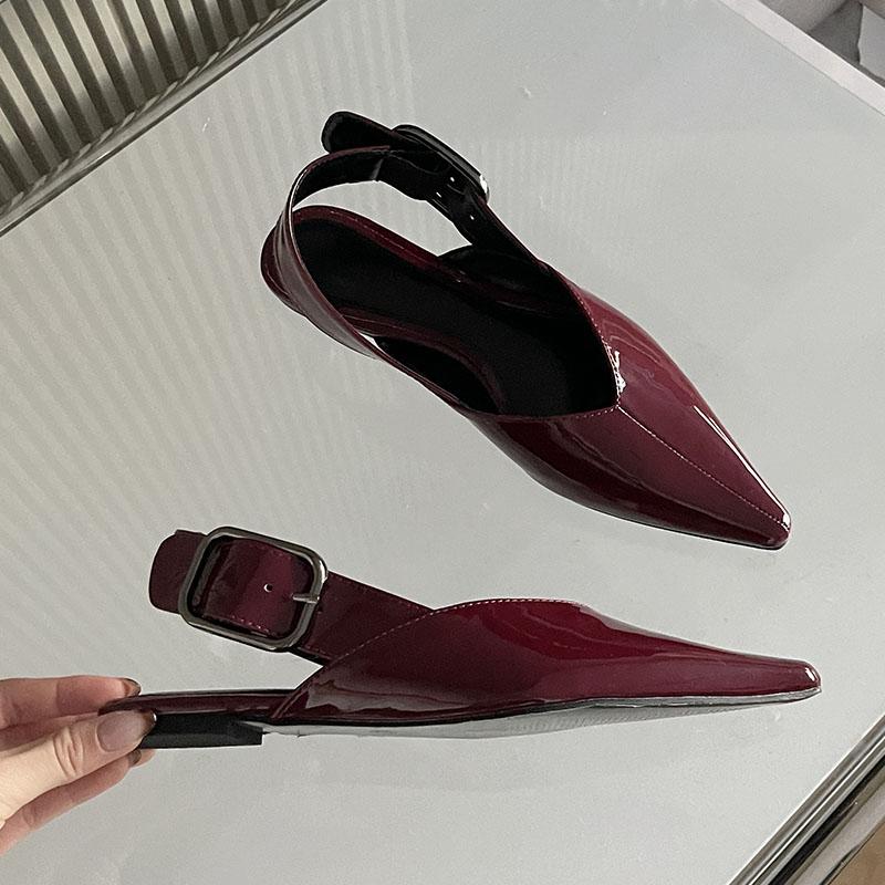 

Мода Мода Ремешок с пряжкой Женские балетки С обувью Новинка 2025 Женская обувь с острым носком Неглубокие женские туфли-балетки Мюли Большой размер 43 35 вино красного