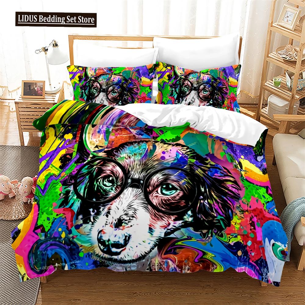 Dog Duvet Cover Set 3D Print Dog Math Book King Queen Full Size Comforter Cover For Kids Boys Girls Teens Polyester Bedding Set