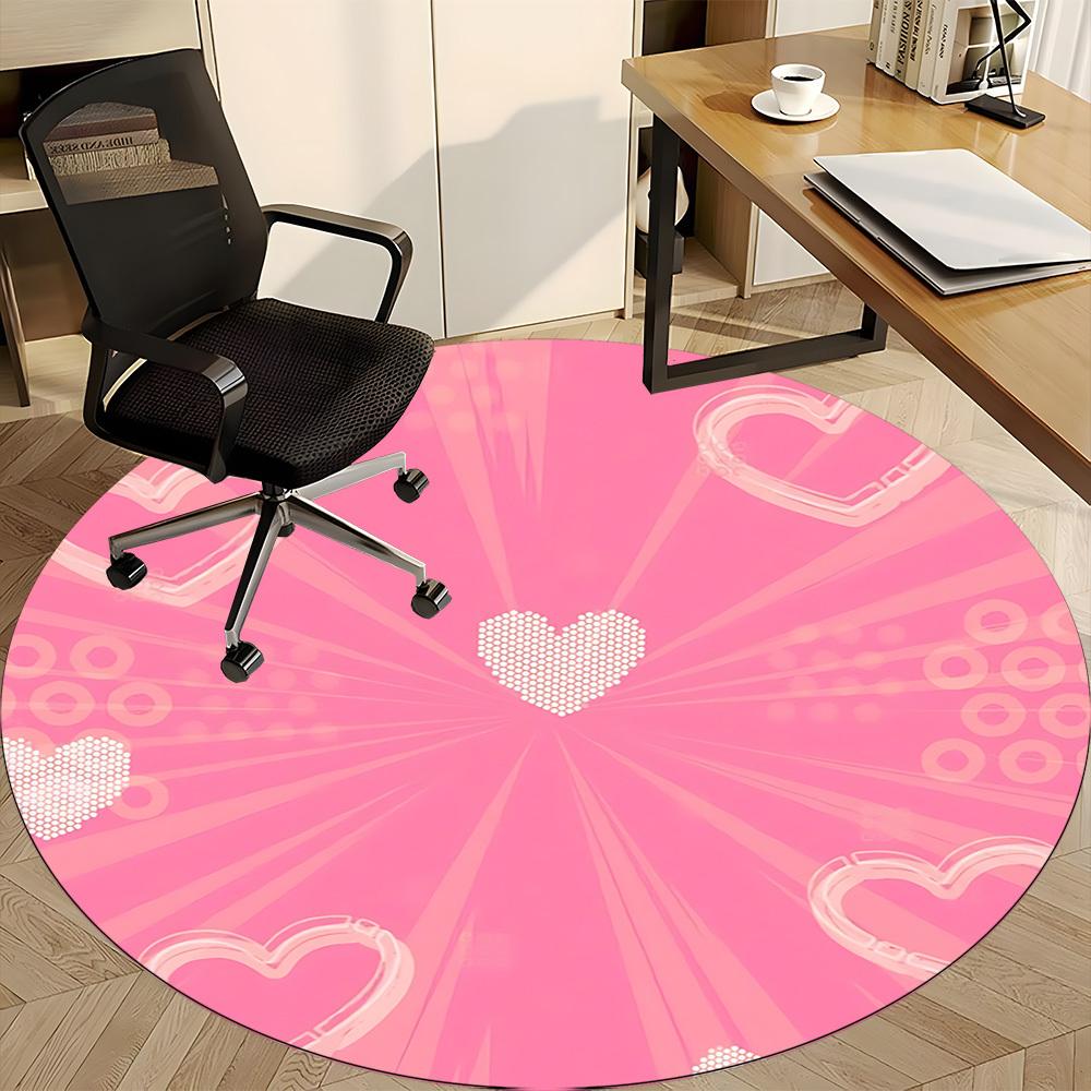 1pc Heart Print Office Round Rug, Carpet for Office, Gaming, Lightweight Round Floor Mat Yy260208006