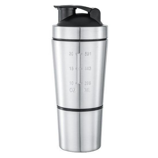304 Edelstahl Shaker Becher mit Aufbewahrungsschicht - Doppelseitiger Protein Mixer für Sport und Fitness