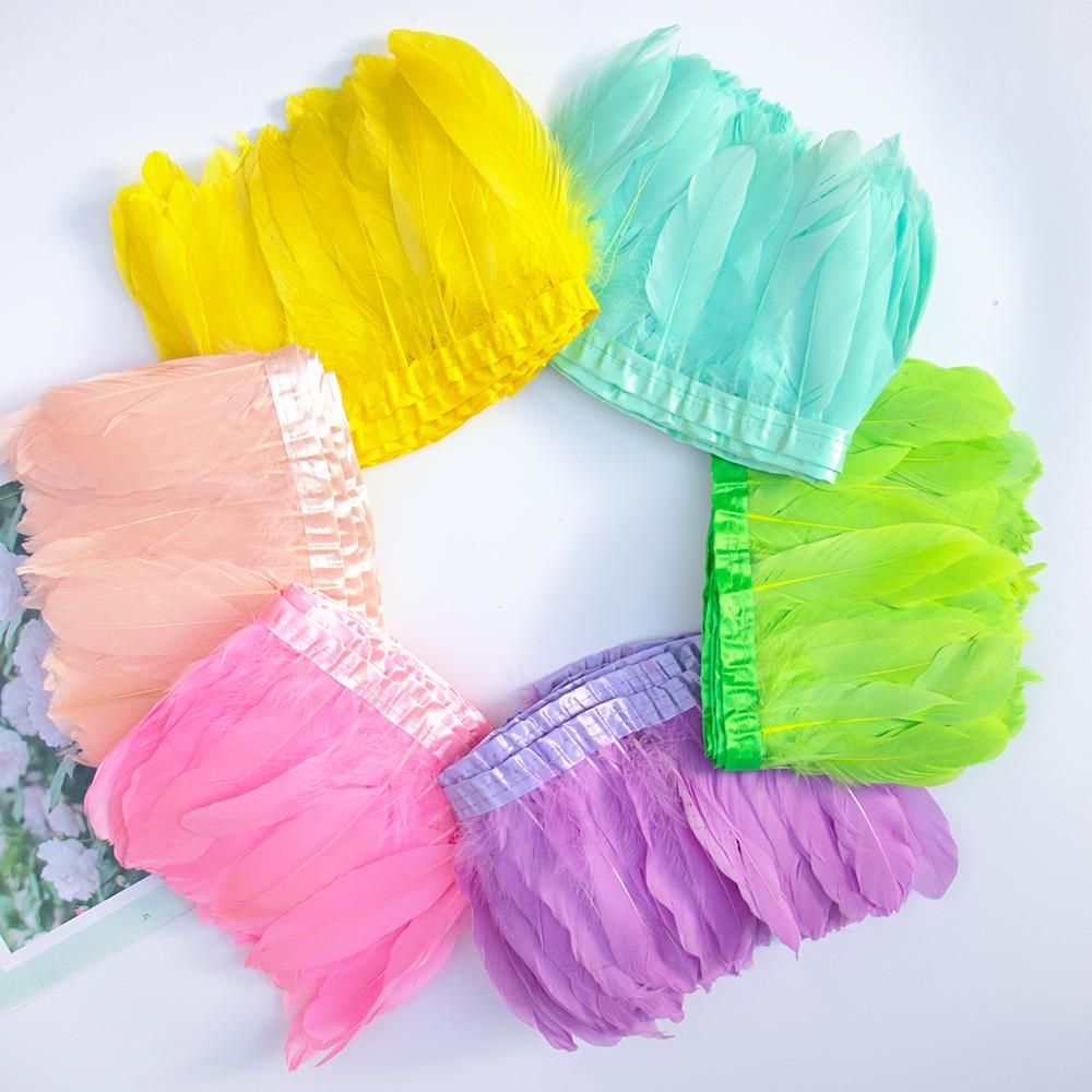 2Meters Colorful Goose Feathers Trim 15-20cm Plumes Fringe Ribbon for Wedding Party Dress Decoration Sewing Crafts Accessories