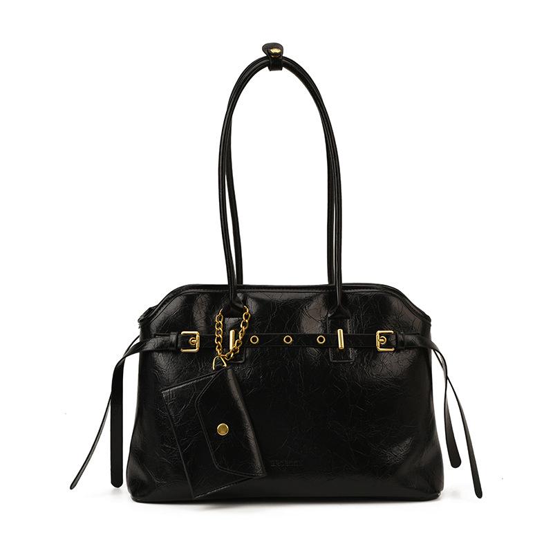 

Большая сумка-тоут для поездок на работу Осень/Зима 2025: Ретро Простая Наплечная Сумка и Портфель чёрный