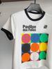 Women's Geometric Color-Block Short-Sleeve T-Shirt - Round Neck, Casual Summer Top with Trendy Letter Design