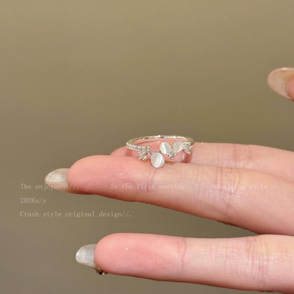Stylish Silver Zircon Ring for Women - Light Luxury Open Design, Perfect for Index Finger