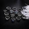 13 Uds anillos Vintage decoración de diamantes de imitación ahueca hacia fuera pulido inoxidable tallado corona de estrella forma de tortuga exquisito conjunto de anillos para kuckle joyería de dedo para mujer