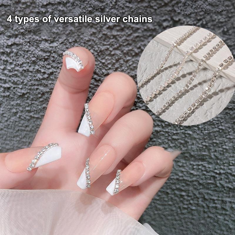 25Cm Long Luxury Crystal Chain Nail Charms Different Sizes Scalable Shinying Diamond Manicure Crystal Diy