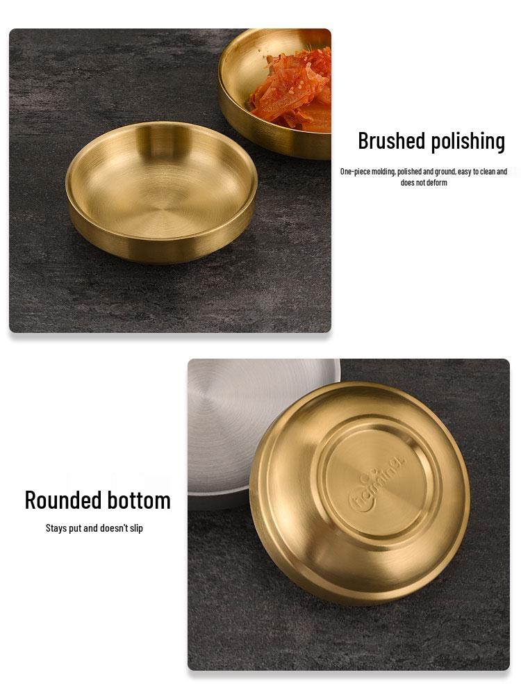 Korean-Style Double Layer Gold Kimchi Dish - Stainless Steel Small Bowl for BBQ, Dipping Sauce, Seasoning.