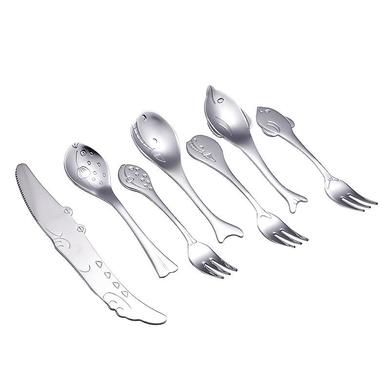 304 Stainless Steel Ocean Fish Fork Spoon Coffee Stirring Stick Dolphin Whale Series Creative Children's Western Tableware