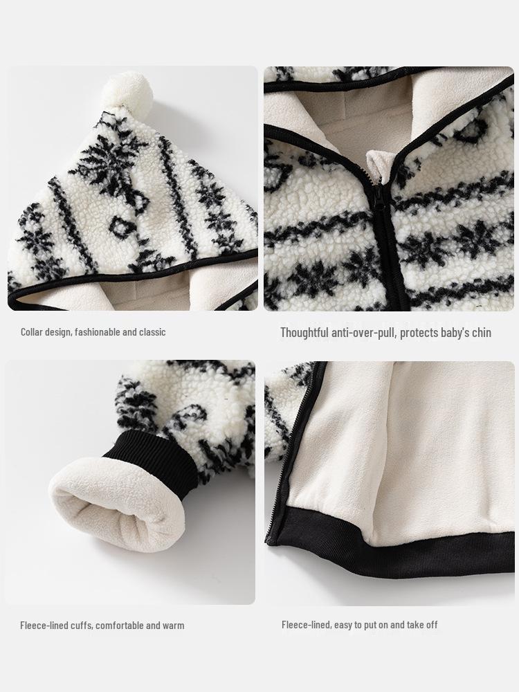 Infant Hooded Velvet-Lined Cotton Jacket - Autumn/Winter Outerwear for Toddlers, Warm First Birthday Outfit