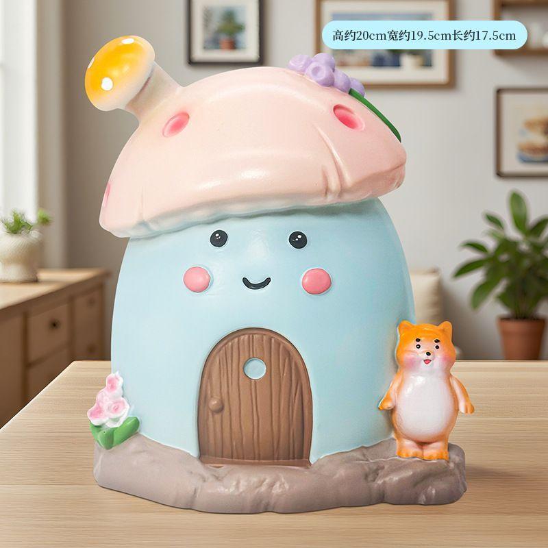 New Kid's Mushroom House Creative Piggy Bank, Large Medium Financial Storage Jar Office Desktop Cartoon Anti-drop Ornament
