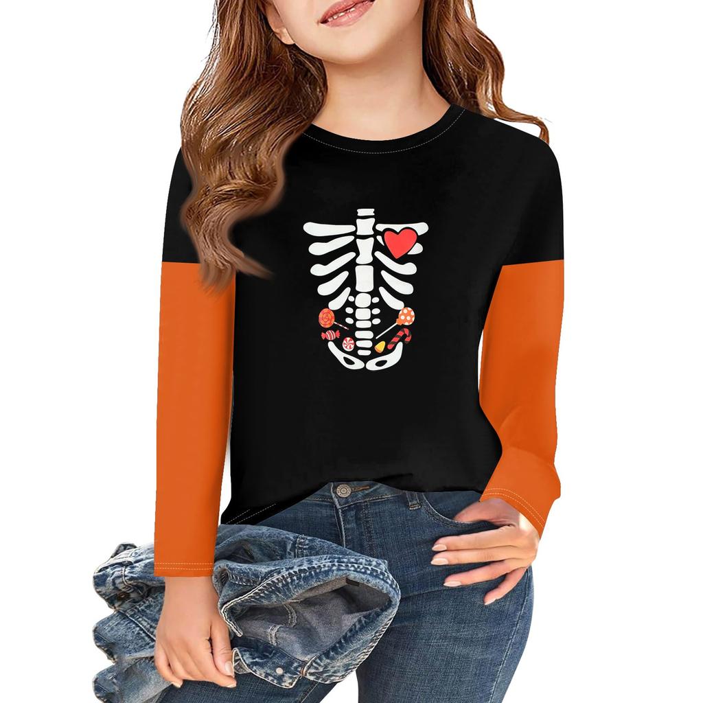 Girls Long Sleeve Halloween Day T Shirts Kids Fall Tops Crewneck Basic Tees 2-11Y