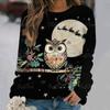 Cartoon Owl Pattern Cotton T-Shirt For Women Christmas Style Long Sleeve Tops Autumn O Neck Oversized Pullover Harajuku Sweater