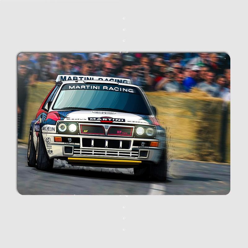 Classic Car Lancia Delta Integrale HF Art Rally Racing Retro Poster Metal Sign Garage Club Room Wall Decor Custom Tin Home Decor