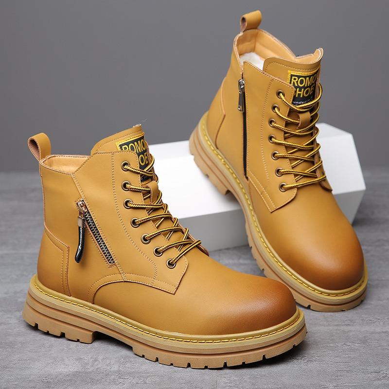 Fashion Winter Velvet Warm Platform Ankle Boots for Men Designer Soft-soled Men's Cotton Shoes Fashion Cow Leather Luxury Boots Male