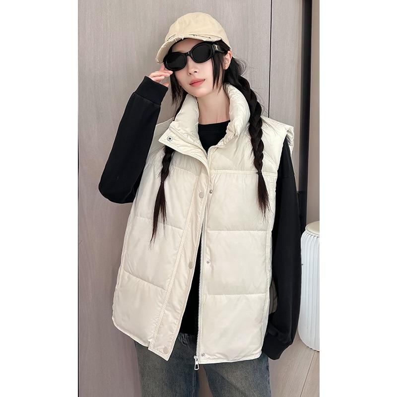 Down Cotton Vest Women's Autumn and Winter New Korean Style Loose Cotton Waistcoat Solid Color Vest Jacket