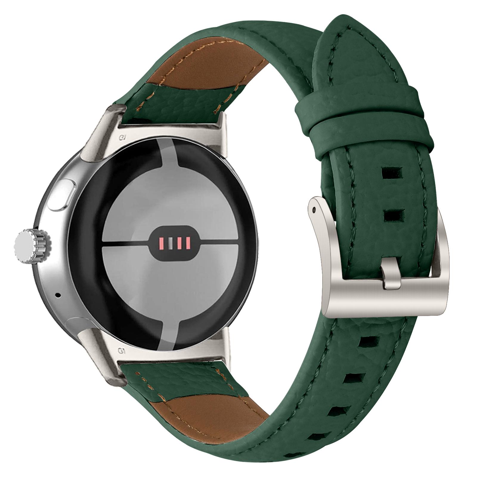 Litchi Textured Genuine Cow Leather Strap with Electroplated Buckle for Google Pixel Watch 4/3/2/Watch 41mm Pointed-End Watch Band