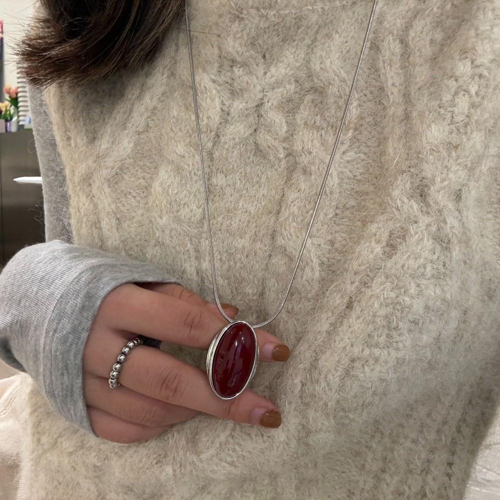 Retro Necklace for Women Advanced Stone Pendant Necklace Trendy Sweater Chain  Clothing Accessories