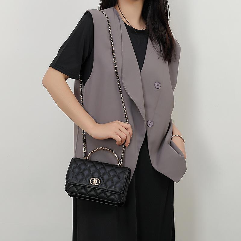 Bolsa Pequeña Cuadrada de Verano Estilo Clásico de Fragancia Ligera Rombo Cadena Portátil Hombro Único Cruzado Moda Versátil