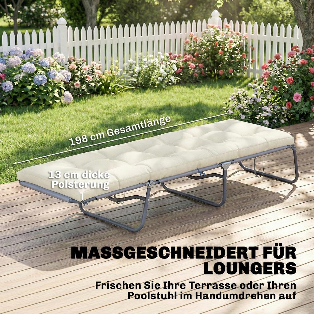 Pallet Cushion, Removable Seat Cushion with Fastening Straps, Pallet Pad for Most Loungers, 198x65x13cm, Beige