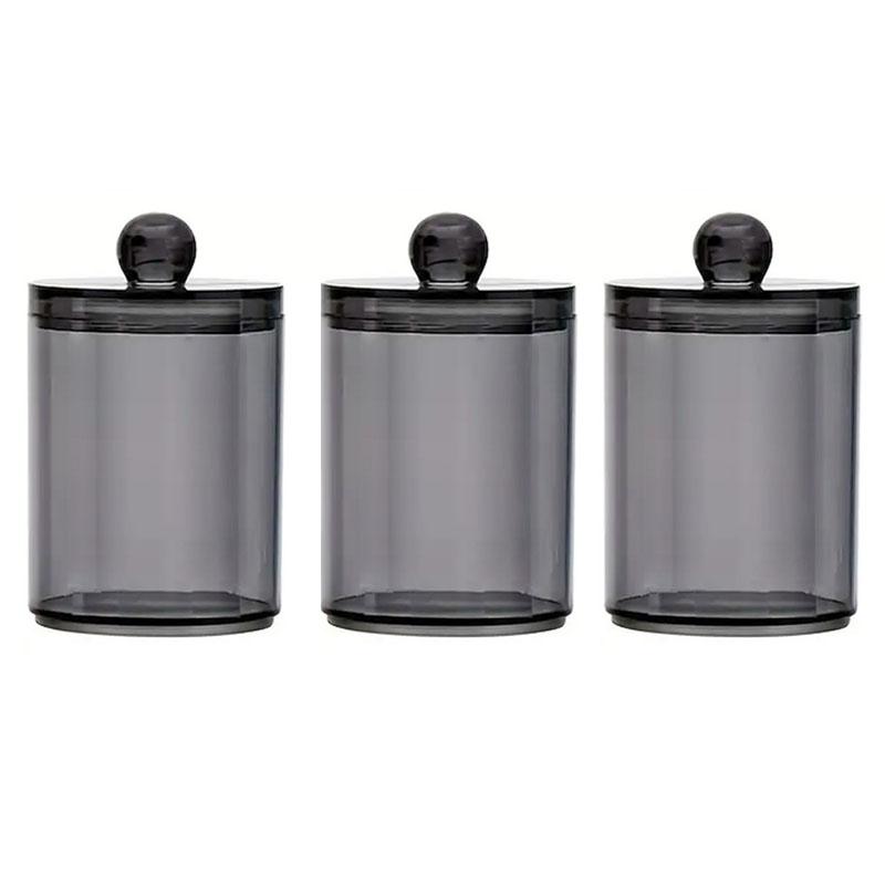 265AS14D Pack Qtip Dispenser Apothecary Jars Bathroom Jar 10 Oz Black Plastic Holder Storage Box for Cotton Ball, Swab Cotton
