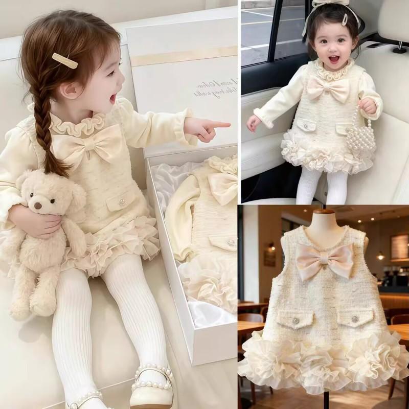 Girls Winter Fall Fleece Lined Dress Toddler Baby Princess Party Birthday Outfit