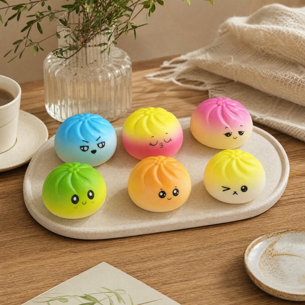 Steamed Bun Toy with Blowing Fun - Non-Sticky Soft Stress Food for Kids and Adults