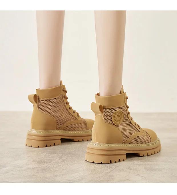 Модные желтые ботинки из натуральной кожи с выемками для женщин — фото 8