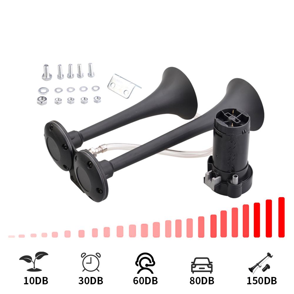 12V Autohorn Dvojitý Trumpetový Nerezová Ocel Nízký & Vysoký Tón pro Nákladní Automobily Automobily Motocykly - Reproduktor Autohornu