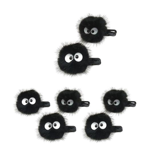 2/5Pcs Hair Clips Black Big Eyes Plush Ball Decor Hair Pins Funny Girl Hair Accessory Hair Decoration