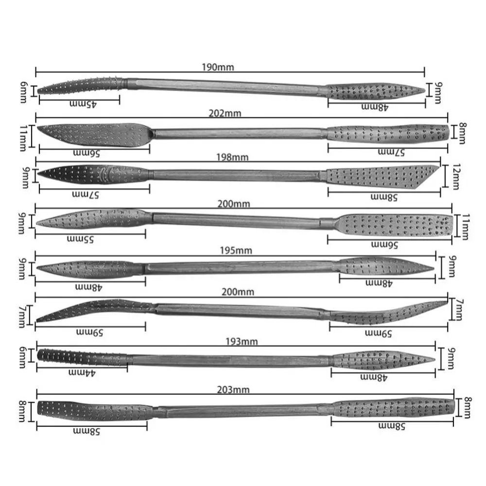 8ks Profesionální oboustranný riflový pilník na dřevo, rašple, sada pilníků s hrubým riflovým pilníkem, Dřevoobráběcí broušení