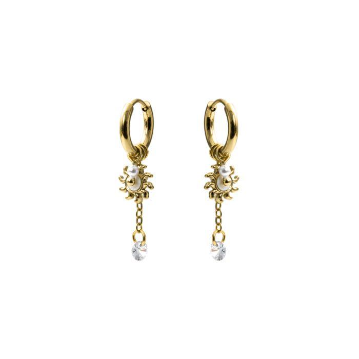 Boucles d'oreilles en perles blanches avec finition en or jaune 18 carats - Irath