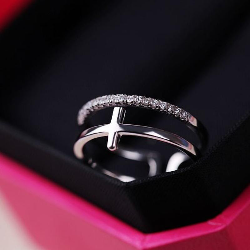 

2026 Korean personalized simple multi-layer open cross ring girls fashion full diamond ring jewelry Resizable рожевий колір золота