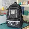 Mochila con Adorno de Encaje Rayas Estrelladas con Ventana Frontal Transparente y Múltiples Bolsillos Gran Capacidad Mochila Escolar Diaria para Adolescentes Estudiantes Viajes Diarios