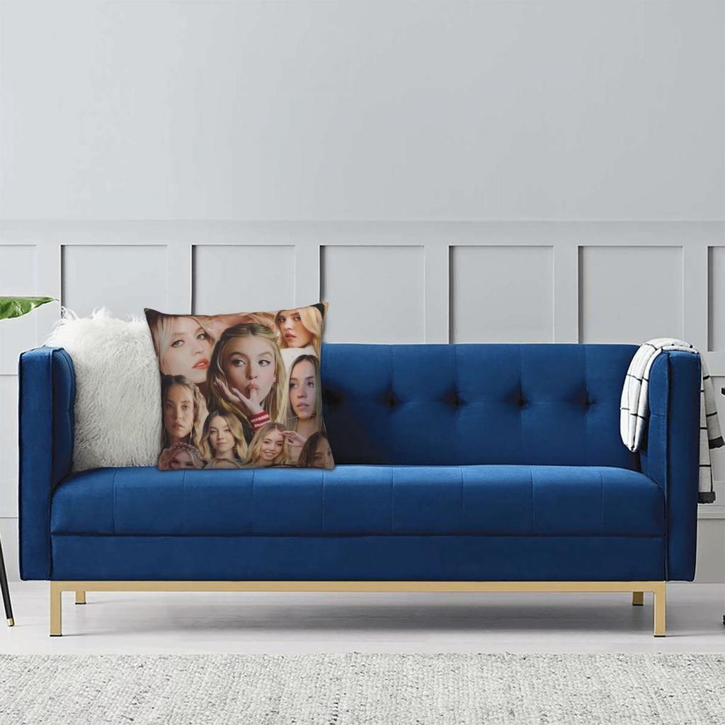 Sydney Sweeney American Actress Photo Pillow Cover Cushion Cover Square Pillow Case Pillowcases For Sofa Bedroom Home Decor