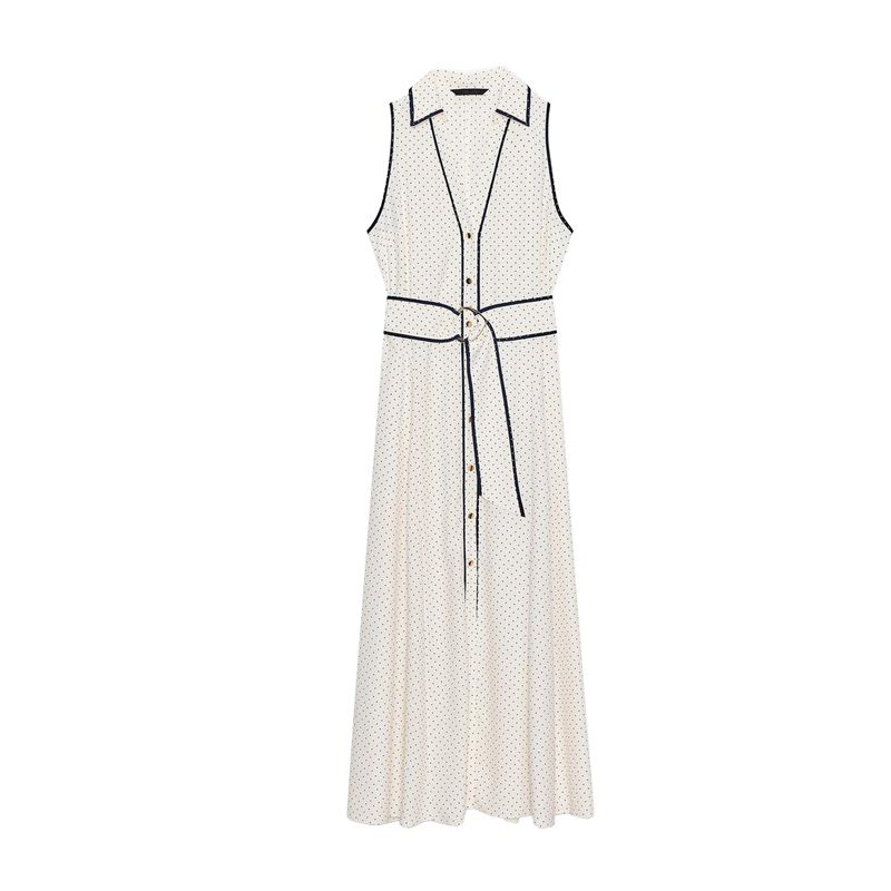 

Summer Women s Clothing Color Contrast Patchwork Lapel Sleeveless Polka Dot Shirt Style Midi Skirt Dress 3689750 Nude color L