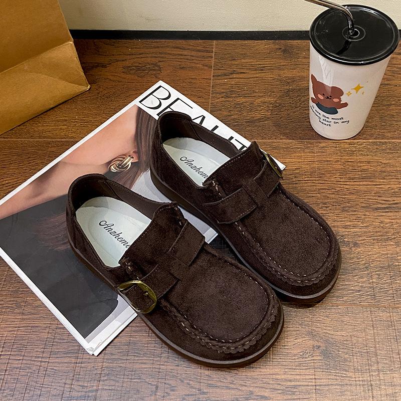 Platform loafers women's 2025 new retro British style small leather shoes one pedal lazy single shoes versatile small leather shoes