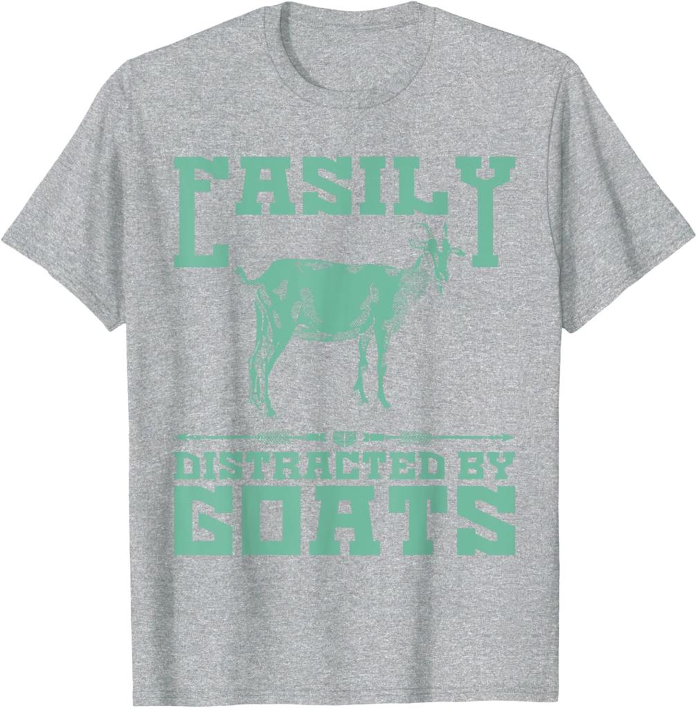 Easily Distracted By Goats Graphic TShirt Mens Casual Short Sleeve Crew Neck Tee