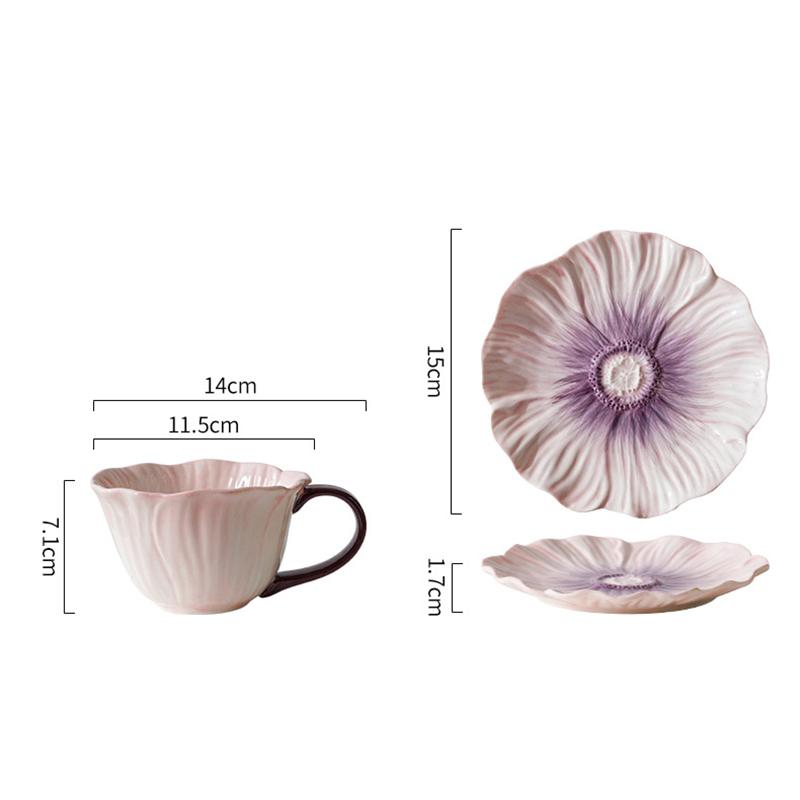 300ML European Ceramic Coffee Cup Saucer Flower Shape Mug Delicate Flower Afternoon Tea Flower Tea Coffee Cup Breakfast Milk Mug