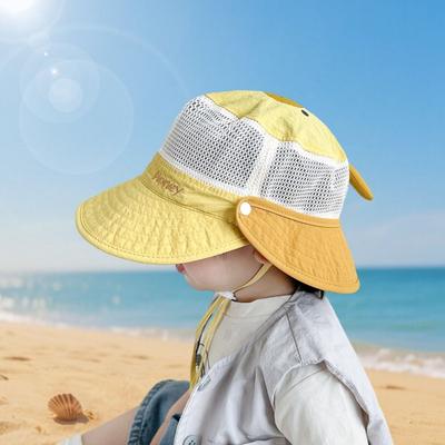 Quick-dry Cartoon Animal Bucket Hat Mesh Letter Embroidery Summer Kid Sunhat Detachable Shading Hat Children's Fisherman Hat Boy