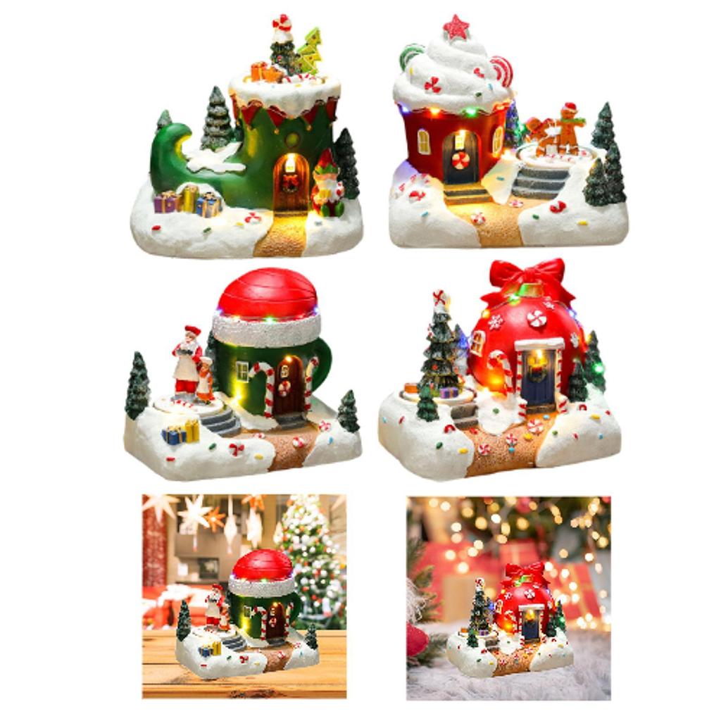 Christmas Scene Illuminated Figurine Miniature Tabletop Decoration for Home or Garden Decor Good Craftsmanship Multifunctional