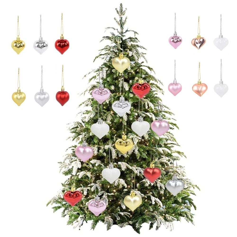 12Pcs Plastic Heart Shape Christmas Ball Bright Christmas Pendants  for Home