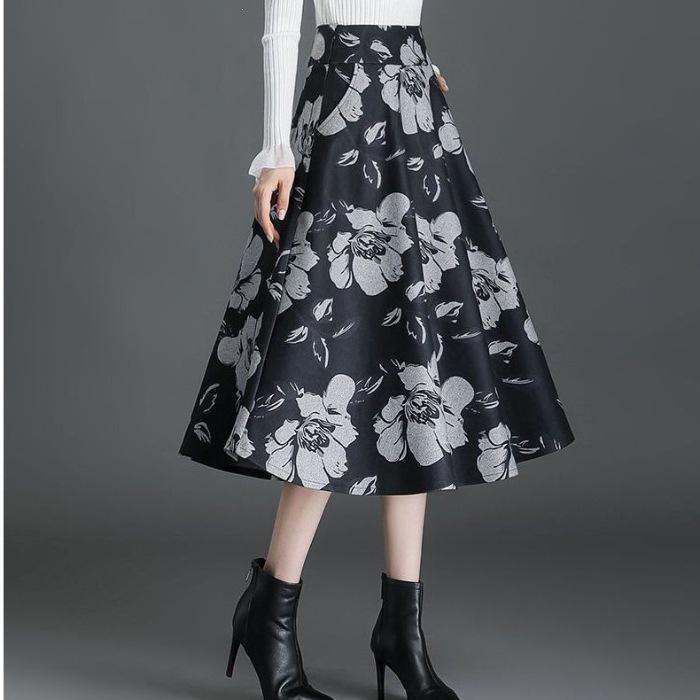 Women s High-End Summer Print A-Line Skirt - Slimming and Belly-Covering L