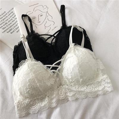 Korean Lace Front Sexy Tube Top Bralette, Wireless Gathered Chest Wrap