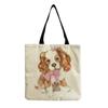 Damen Vintage Leinen-Tragetasche - Große Kapazität Hundeprint Schulter-Handtasche für Freizeit & Lebensmitteleinkauf KTB